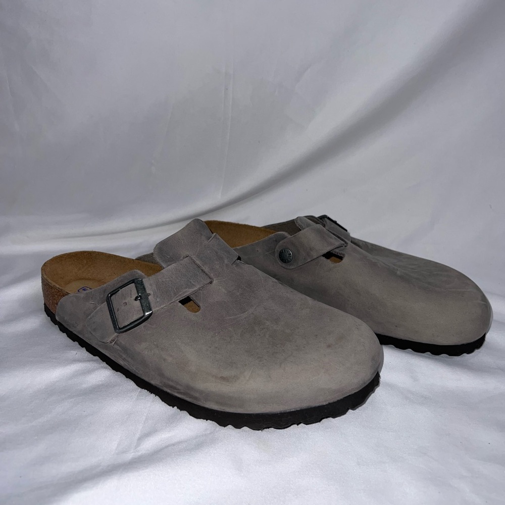 Birkenstock Boston Bs Waxy OiledLeather Soft Footbed Iron Color Regular Wide
